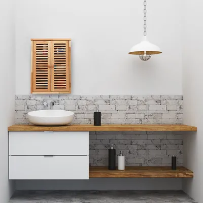 Produktbild von Relaxdays Hängeschrank, Walnuss, HxBxT: 46,5 x 35 x 21 cm, Lamellentüren, 3 Fächer, Wandschrank Badezimmer, Küche, natur