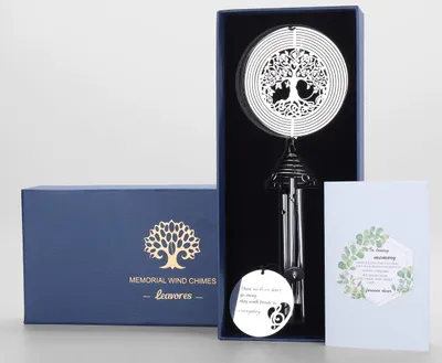 Windspiel mit Lebensbaum, Trauergeschenk, 16 Zoll, silber