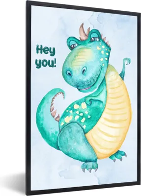 Produktbild von MuchoWow® Gerahmtes Poster Dino - Kinderzimmer - Aquarell - Jungen - Kinder 60x90 cm - Poster mit Schwarzem Bilderrahmen Wandposter Rahmen Foto Bilder - Kunst