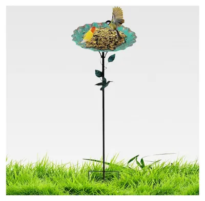 Produktbild von Vogeltränke für den Außenbereich mit Futterstelle und Erdspieß, rostfreie Stehschale für Terrasse, Hof und Garten