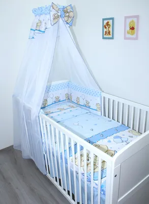 Produktbild von Primawela-Baby Bettwäsche Set- 5 teiliges Set mit Chiffon Himmel Bettset Nestchen - 02.Sweet Blau