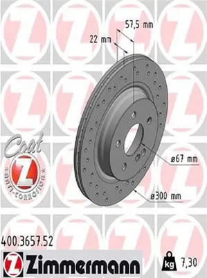 Produktbild von 2x ZIMMERMANN 400.3657.52 Bremsscheibe Hinterachse