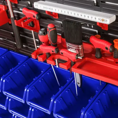Obrázok produktu pre Sada stohovacích boxov 4x nástenný policový úložný systém 44 boxov 1152 x 780 mm