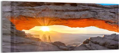 Produktbild von DEQORI Glasbild Echtglas 150x60 cm 'Felsbogen im Morgenlicht' Wandbild Bild modern Deko