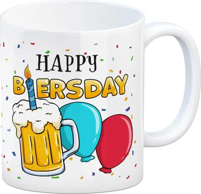 Produktbild von Happy Biersday Kaffeebecher mit Bier und Ballons