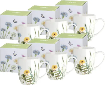 Produktbild von Porzellan-Becher - Gilde 6 x Becher mit Henkel Wild Flowers - Tasse Geschirr Küche Haushalt
