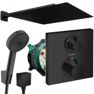 Produktbild von Hansgrohe und Jowi Unterputz Duschsystem Ecostat Square Thermostat, Schwarz, Duscharmatur mit 360x360 mm Kopfbrause
