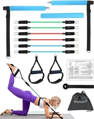 Obrázek produktu pro Pilates sada s posilovací tyčí a odporovými gumami – modrá