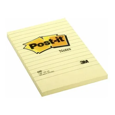 Obrázok produktu pre Samolepiaci bloček, 102x152 mm, 100 listov, linajkový, 3M POSTIT, žltý