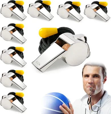 Obrázek produktu pro 8 balení kovových trenérských sportovních píšťalek se šňůrkou, trenérské píšťalky pro dospělé, hlasitý, čistý zvuk, píšťalka