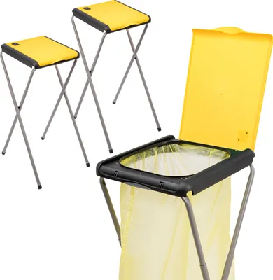 Produktbild von ONVAYA® Müllsackständer | 2 Stück | gelb | bis 120 Liter |  mit Deckel | höhenverstellbar | aus Metall | für den gelben Sack