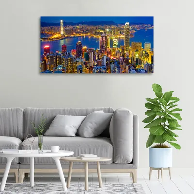 Produktbild von Tulup® Glas-Bild - 100x50 -Wandkunst - Wandbild hinter gehärtetem Sicherheitsglas  - Sehenswürdigkeiten & Architektur - Hong Kong bei Nacht - Gelb