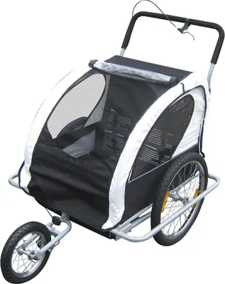 Produktbild von Bc-elec - 5664-0001B 2 W 1 KINDERFAHRRADANHÄNGER ANHÄNGER FAHRRAD BUGGY FÜR 2 KINDER FAHRRADANHÄNGER Schwarz und Weiss
