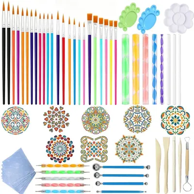 Immagine prodotto di Set di strumenti per la tecnica del "dot painting" con mandala, composto da 48 pezzi, ideale per la decorazione di pietre, un kit creativo per bambini e adulti