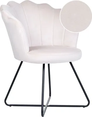 Produktbild von BELIANI Sessel Cremeweiß Samt Rund Muschel-Design mit Schwarzem Metallgestell Retro Wohnzimmer Schlafzimmer Flur Diele Möbel Ausstattung Sitzmöbel