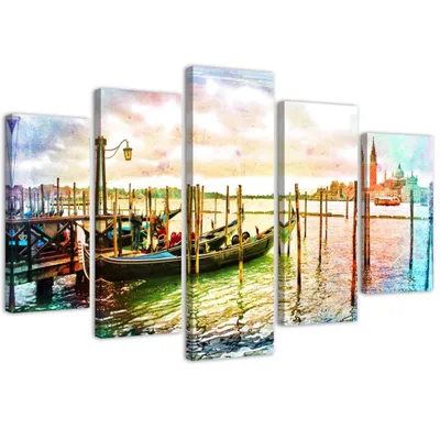 Produktbild von 5-teiliges leinwandbild spaziergang in venedig 150x100 cm Feeby farbe wandbild bereit zum aufhängen