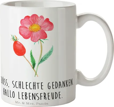 Produktbild von Mr. & Mrs. Panda Kaffeepott Blume Hagebutte - Weiß - Geschenk, Trinkbecher, Teetasse, Kaffeetasse, Lebensfreude, Teepott, Tasse, Becher, Schlechte Gedanken, Garten