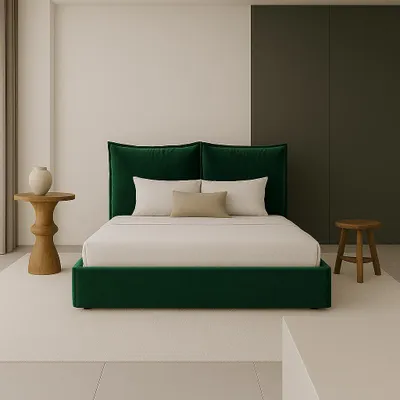 Immagine prodotto di GUTTO Letto imbottito VERDE Letto matrimoniale con cerniera Cuscini sfoderabili Superficie di riposo 160 velluto morbido Testiera piacevole e confortevole
