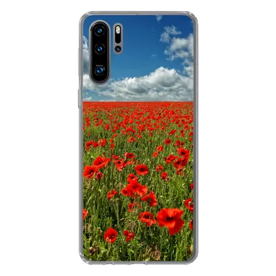 Produktbild von MuchoWow® Handyhülle Schutzhülle Hülle für Huawei P30 Pro Schneeweiße Wolken über einem Mohnblumenfeld Silikon Softcase Handy Hülle - Schutzdeckel