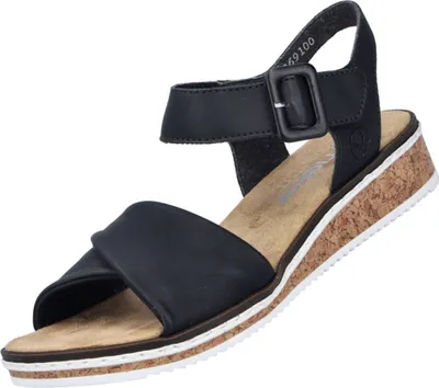 Produktbild von Rieker Damen Klett Sandale mit Keilabsatz in Korkoptik V3691, Größe:37 EU, Farbe:Schwarz