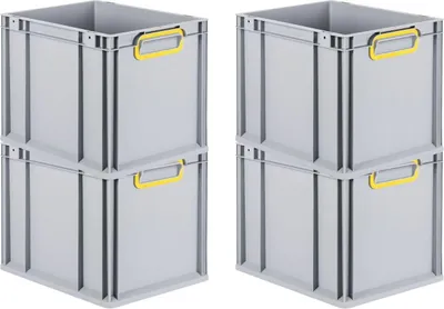 Produktbild von SuperSparSet 4x Eurobox NextGen Color | HxBxT 32x30x40cm | 30 Liter | Griffe gelb geschlossen | Glatter Boden | Grau | Eurobehälter, Transportbox, Transportbehälter, Stapelbehälter