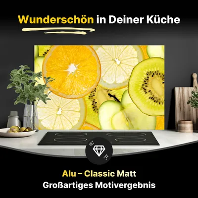 Produktbild von Spritzschutz Küchenrückwand aus Aluminiumverbund in Matt 125x60 cm - Fruchtscheiben