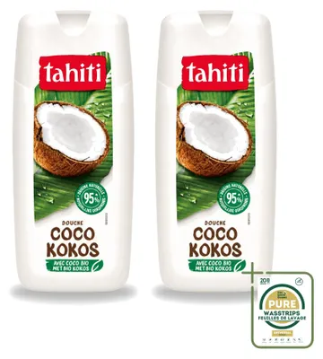 Imagen del producto de 2 unidades de gel de ducha Tahiti con coco orgánico - Vegano - 300 ml - Paquete ahorro - 2 unidades