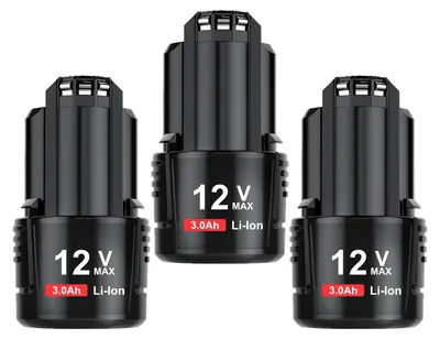 Produktbild von 12V Akku BAT411 BAT412A BAT413A - Ersatzakku Werkzeugakku Für Akkuschrauber Und Bohrmaschine - 3000mAh Li-Ion - Set 3 Stück - Schwarz