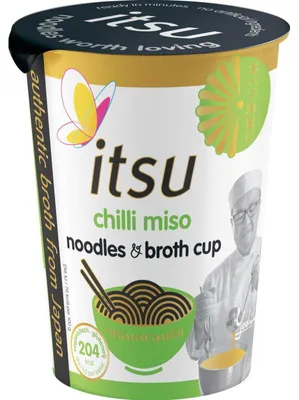 Image de Nouilles et bouillon Itsu Chili Miso Cup 65g – Snack de nouilles instantanées asiatiques épicées