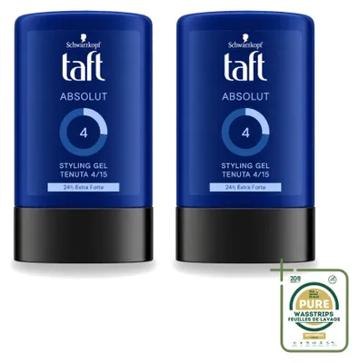 Image de 2 gels coiffants Schwarzkopf Taft Absolut pour hommes - Fixation longue durée - 300 ml - Pack économique - 2 pièces