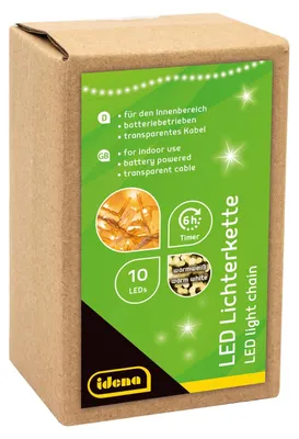 LED-Lichterkette, 10 warmweiße LEDs, Timer, 1 m, batteriebetrieben