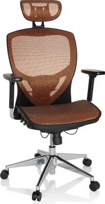 Produktbild von hjh OFFICE High End Bürostuhl VENUS ONE Ergonomischer Schreibtischstuhl mit Armlehnen Netzstoff Orange Drehstuhl für Büro, Zuhause