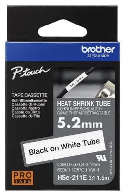 The image shows the packaging of a Brother heat shrink tube tape cassette.