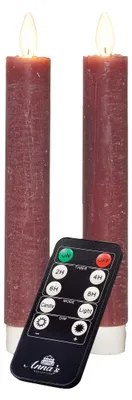 Productafbeelding van Dinerkaars wax led bewegende vlam op batterij met afstandsbediening 2 stuks h18 cm antiek roze Anna's Collection