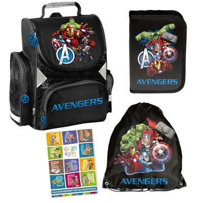 Produktbild von Goldkids -  Schulranzen für Jungen, 4er-Set - Schul-Rucksack für Kinder mit Federmäppchen - Schuhbeutel - Avengers Motiv- 1-3 Klasse