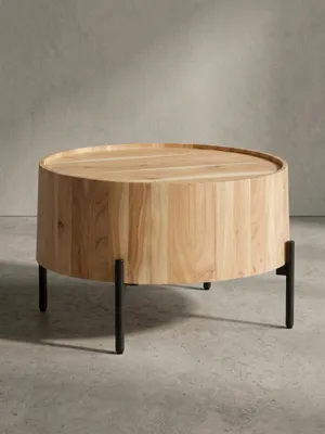 Produktbild von Couchtisch Akazie Massivholz 60x60x41 cm Rund mit Metallgestell, Kleiner Sofatisch Modern, Wohnzimmertisch Couch, Kaffeetisch Braun / Schwarz