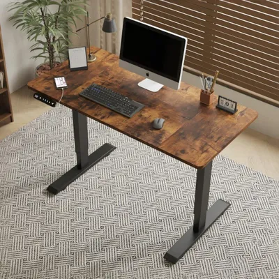 Produktbild von Hilodesk 120cm Höhenverstellbar Schreibtisch Elektrisch für Zuhause und Büro, Memory-Funktion mit 4 Höhen Elektrisch Bürotische Tische, Rollen, Braun
