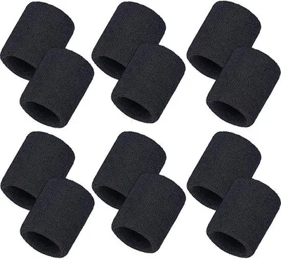 Produktbild von 12 Stück Baumwoll-Armbänder, Sport-Armbänder, schweißabnehmende Armbänder Geeignet für Männer und Frauen, Geeignet für Tennis, Basketball, Laufen, Fitnessstudio und Training (schwarz)