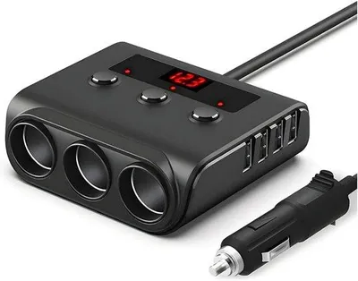 Obrázek produktu pro Univerzální rozbočovač 12 V/24 V – adaptér se 4 USB porty a výkonem 120 W – autonabíječka se 3 zásuvkami – univerzální adaptér do auta – 4 USB porty – černý