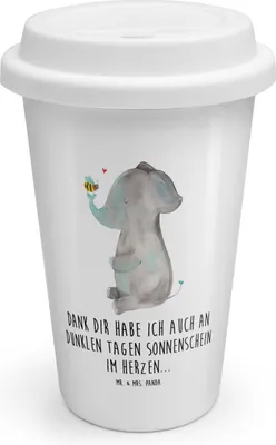 Produktbild von Mr. & Mrs. Panda Thermobecher Elefant Biene - Weiß - Geschenk, Thermokaffeebecher, Liebesspruch, Coffee To Go Becher, Lustige Sprüche, Kaffeebecher, kaffee, Jahrestag