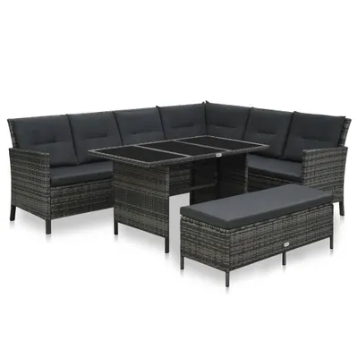 Immagine prodotto di set di 3 pezzi per salotto da giardino con cuscini in poly rattan grigio