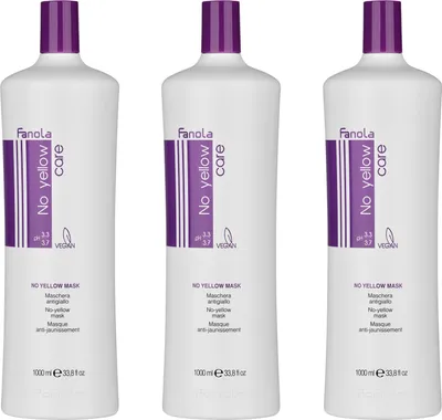 Produktbild von Fanola No Yellow 3 x 1000 ml Maske gegen Gelbstich Graues und Blondes Haar VEGAN