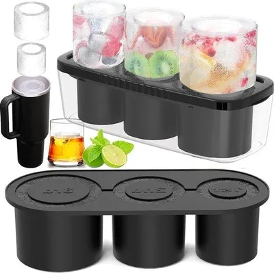 Immagine prodotto di Stampo per cubetti di ghiaccio in silicone, nero, 100 ml, 3 scomparti