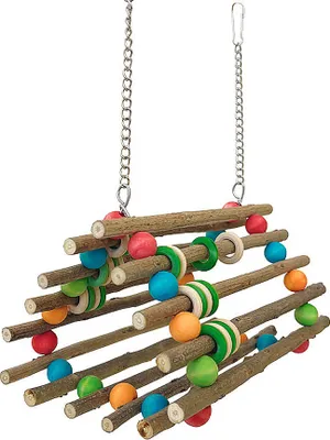 Produktbild von Bunte Vogelschaukel Aus Holz, Flexible Spielröhre Zum Aufhängen Von Papageien, Kauspielzeug Mit Kreisringen Und Bällen