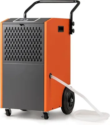 Produktbild von 73 L/Tag Luftentfeuchter, Raumentfeuchter mit 24h Timer, automatischer Abtauung & Entleerung, kommerzieller Entfeuchter mit Rollen, Entfeuchtungsgerät für Garagen, Fabriken & Keller (Orange)