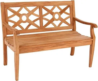 A wooden garden bench on a white background.