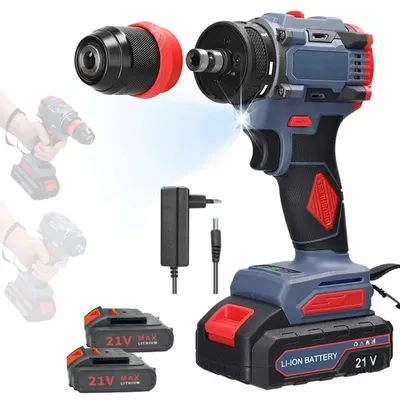 Obrázok produktu pre Akumulátorová vŕtačka/skrutkovač – 2 v 1 – bezuhlíková – 21 V – 2 batérie – 2 rýchlosti – krútiaci moment 55 Nm