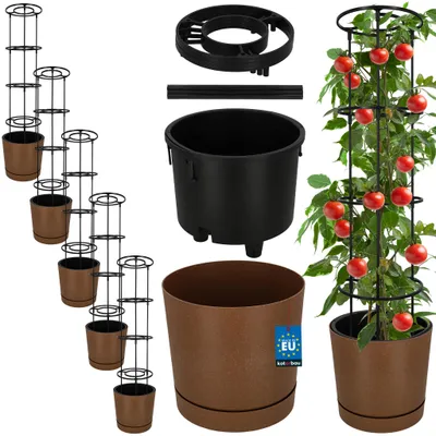 Produktbild von KOTARBAU® 5er Set Pflanztopf für Tomaten ⌀ 29 cm Blumentopf mit Rankhilfe für Kletterpflanzen Tomatenturm 108 cm Robust & Langlebig Kunststoff Braun