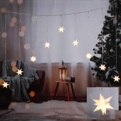 Produktbild von LED Vorhang mit 3D Sternen - warmweiß - 9 Sterne