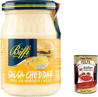 Produktbild von 3x Biffi Salsa cheddar, Ideale Sauce für Nachos, Sandwiches und Hamburger. 180g + Italian Gourmet polpa 400g